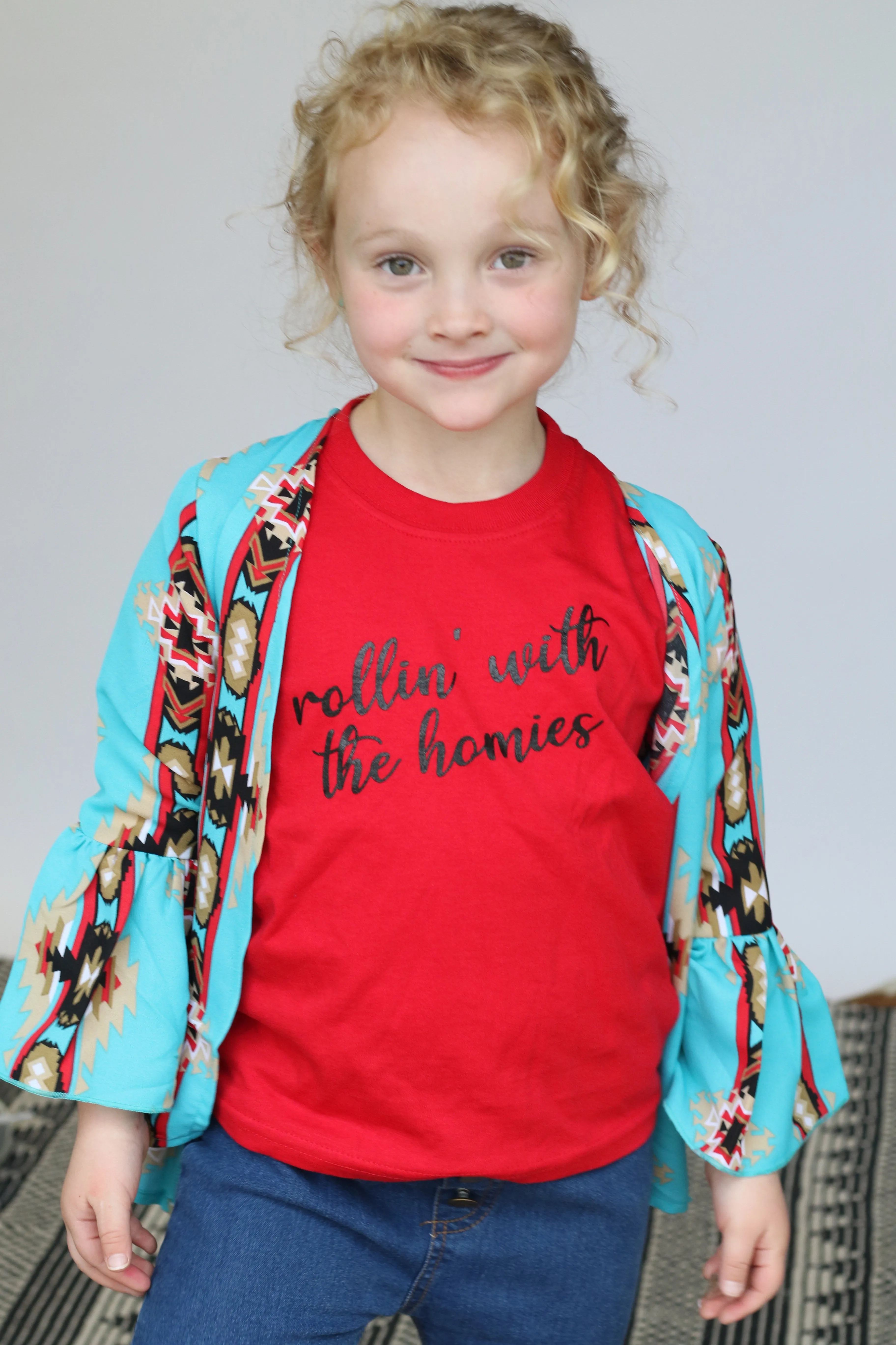 45922 Toddler Turquoise Aztec Short Ruffle Sleeve Kimono(4@$6)
