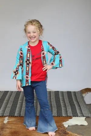 45922 Toddler Turquoise Aztec Short Ruffle Sleeve Kimono(4@$6)
