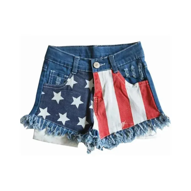 Aier - Baby Girls 4Th Of July Summer Denim Star Shorts