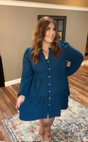 Airflow Ruffle Detail Babydoll Dress in Teal