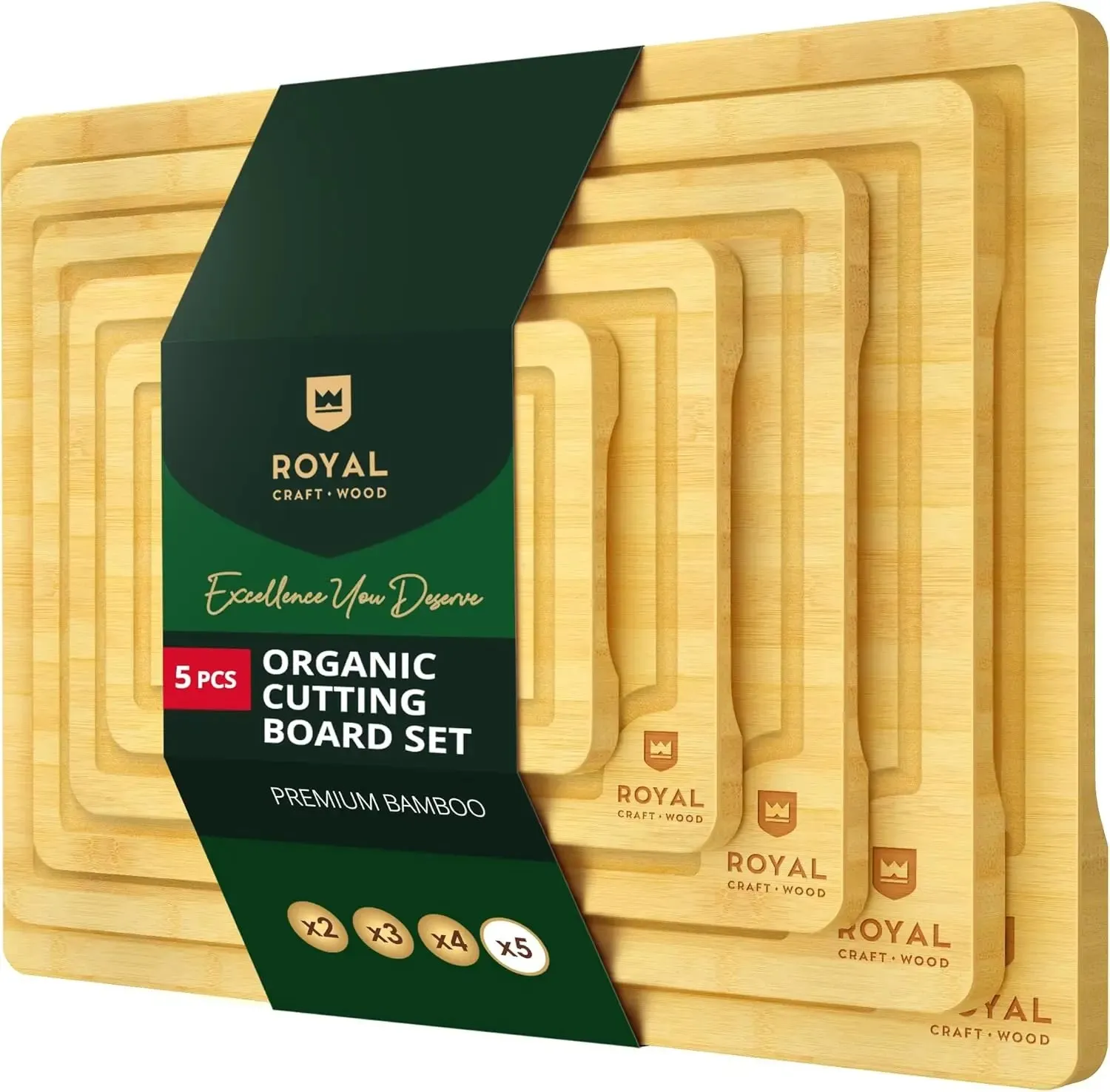 al Craft Wood Wooden Serving Boards For Kitchen Meal Prep&Bamboo Wood Cutting Board Set With Deep Juice Groove Side