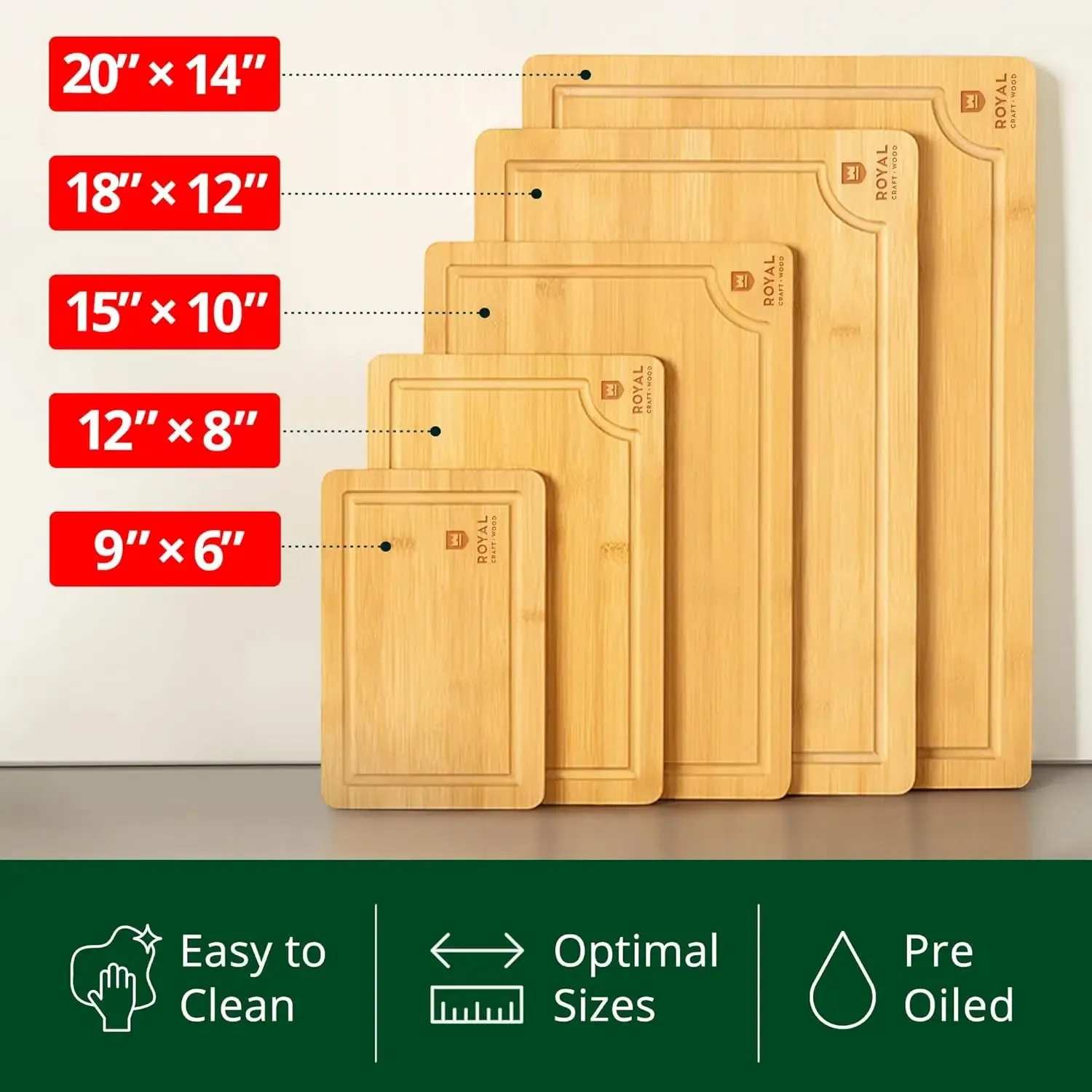 al Craft Wood Wooden Serving Boards For Kitchen Meal Prep&Bamboo Wood Cutting Board Set With Deep Juice Groove Side