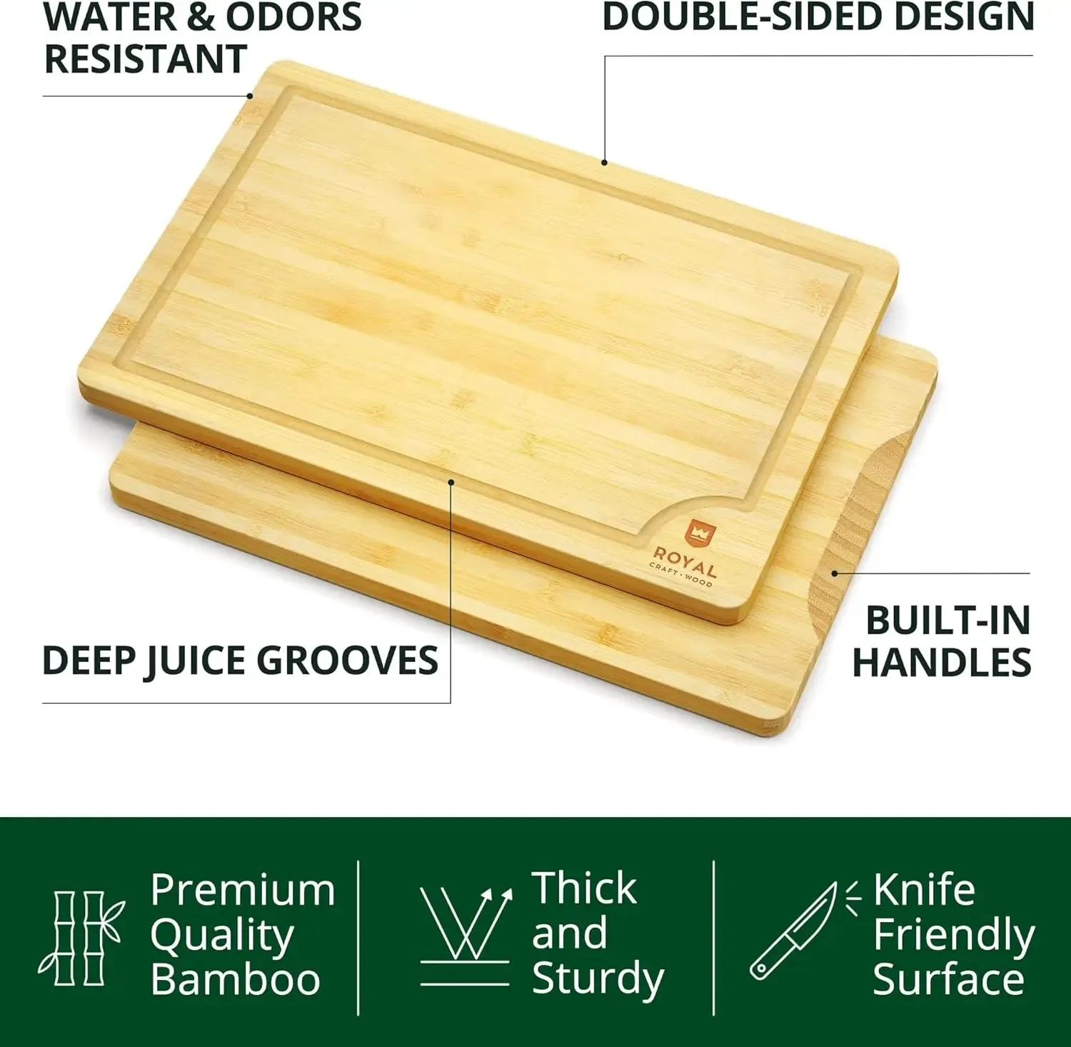 al Craft Wood Wooden Serving Boards For Kitchen Meal Prep&Bamboo Wood Cutting Board Set With Deep Juice Groove Side