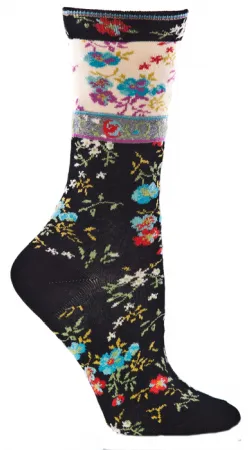 Black Mona Linen Floral Socks (Women's)
