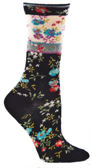 Black Mona Linen Floral Socks (Women's)