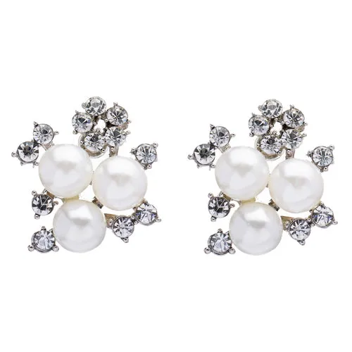 Bridal Wedding Jewelry Crystal Rhinestone Pearl Sparkle Stud Earrings Ivory LG
