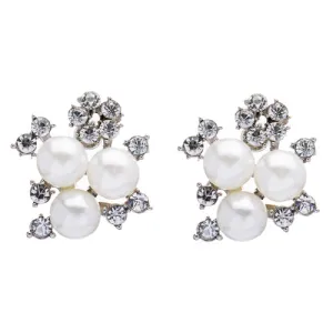 Bridal Wedding Jewelry Crystal Rhinestone Pearl Sparkle Stud Earrings Ivory LG