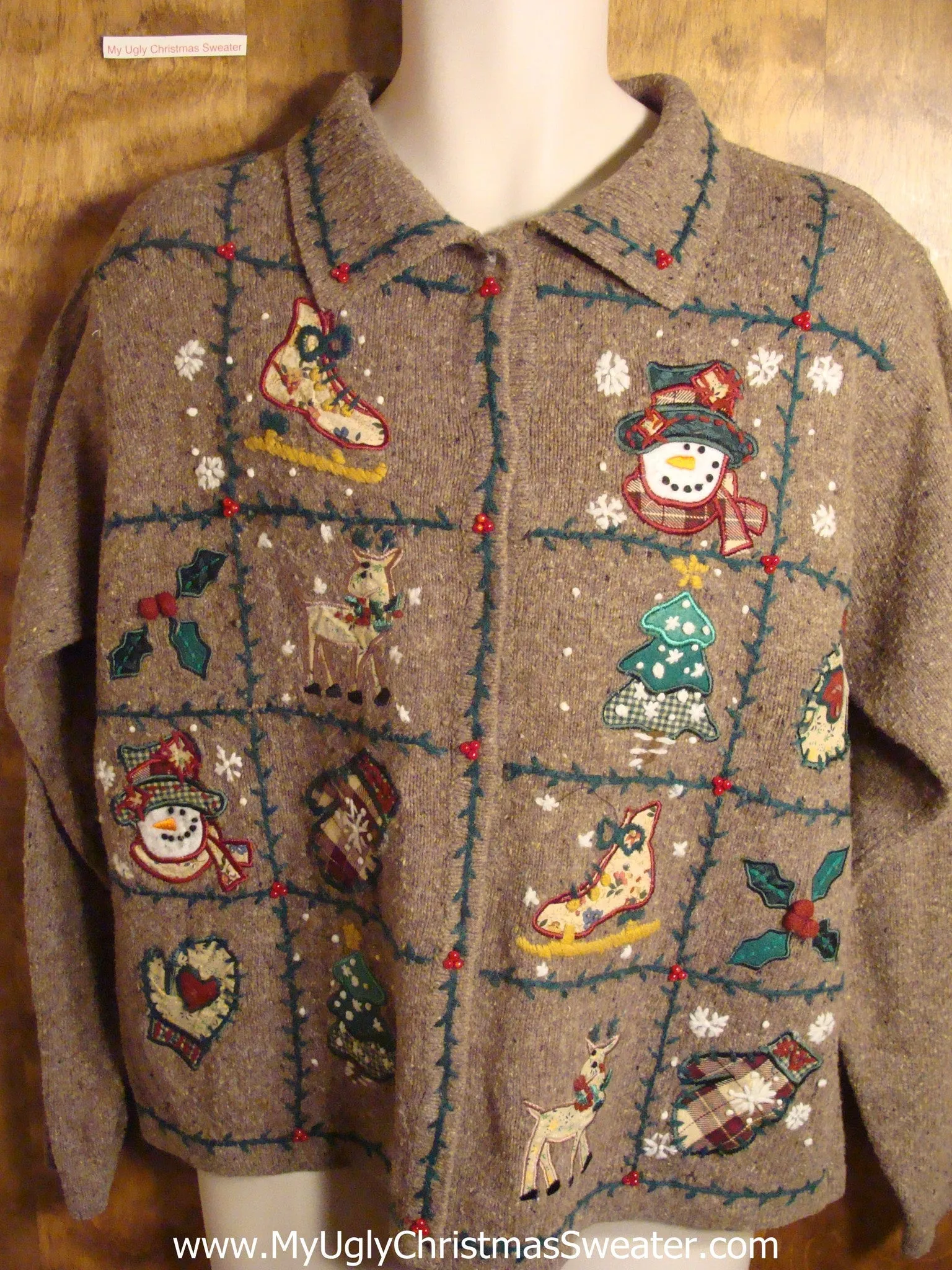 Brown Checkerboard Tacky Christmas Sweater