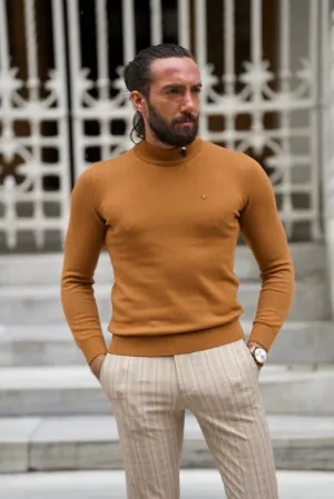 Camel Slim Fit Mock Turtleneck Sweater for Men | GentWith.com