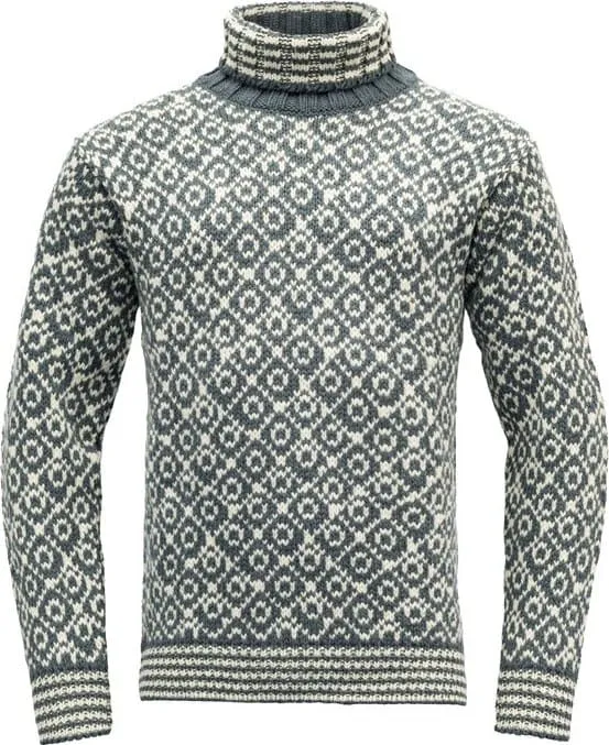 Devold Unisex Svalbard Sweater High Neck Turbulence/Offwhite | Buy Devold Unisex Svalbard Sweater High Neck Turbulence/Offwhite here | Outnorth