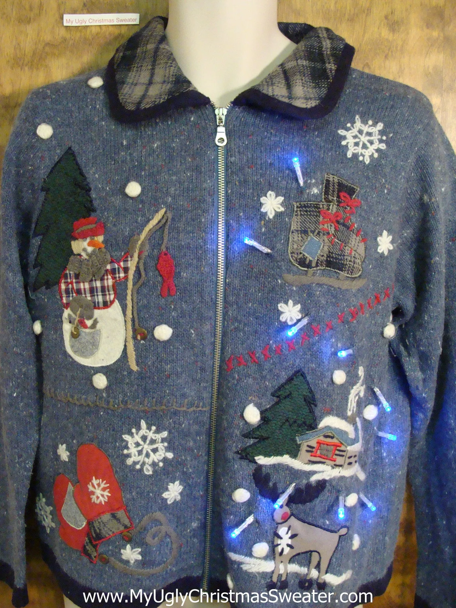 Fishing Snowman Light Up Ugly Xmas Sweater