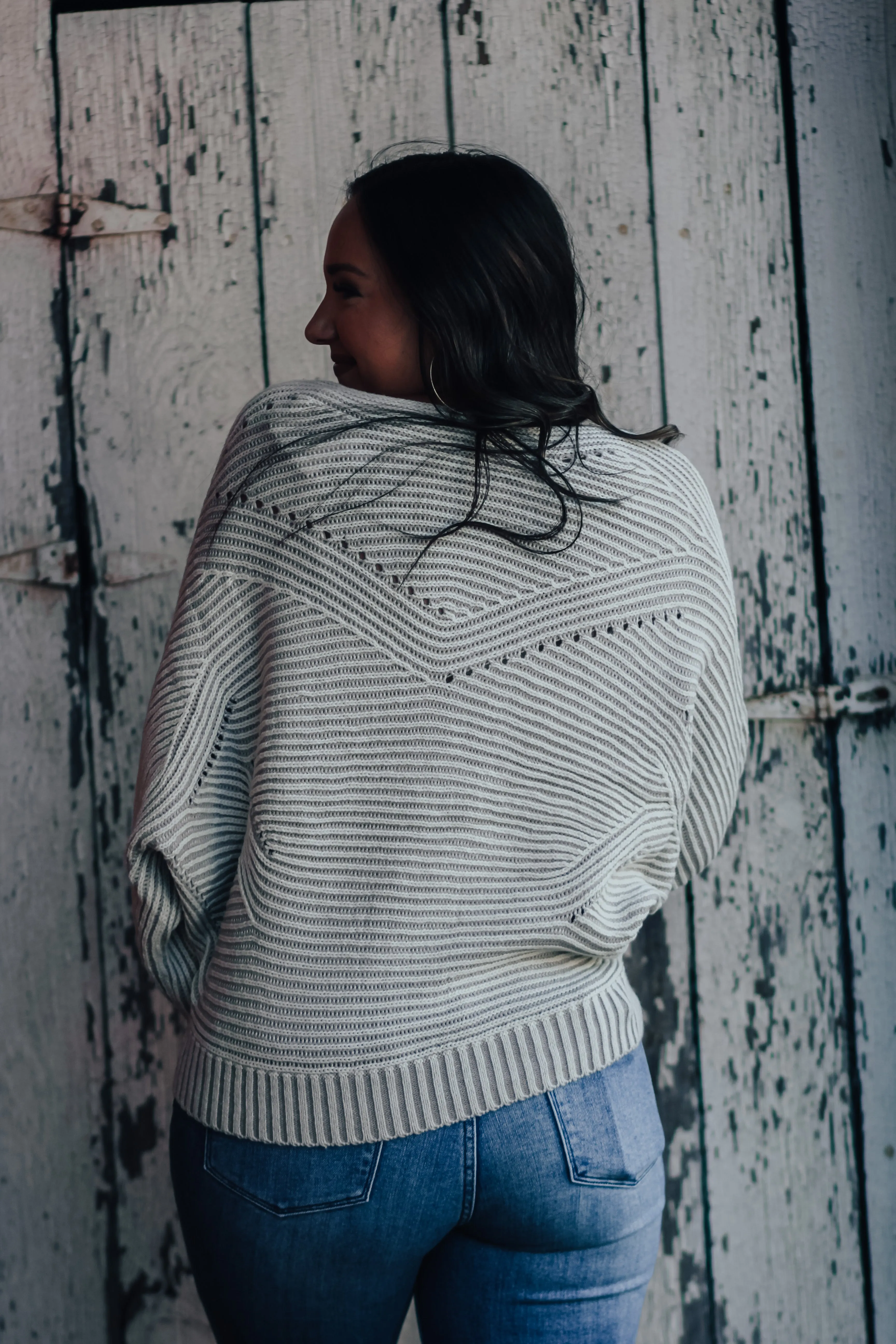 Ivory & Grey Dolman Sleeve Sweater In Regular & Curvy