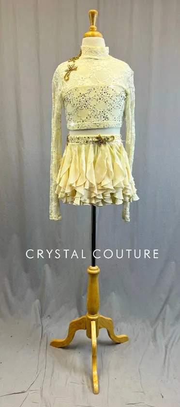 Ivory Crop Top and Flounce Skirt - Swarovski Rhinestones