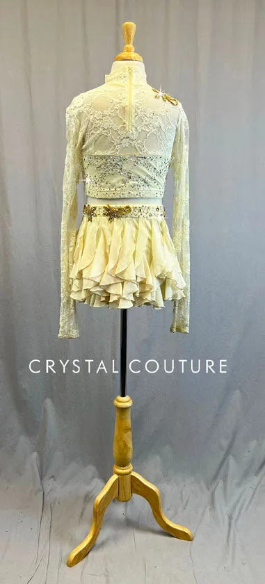 Ivory Crop Top and Flounce Skirt - Swarovski Rhinestones