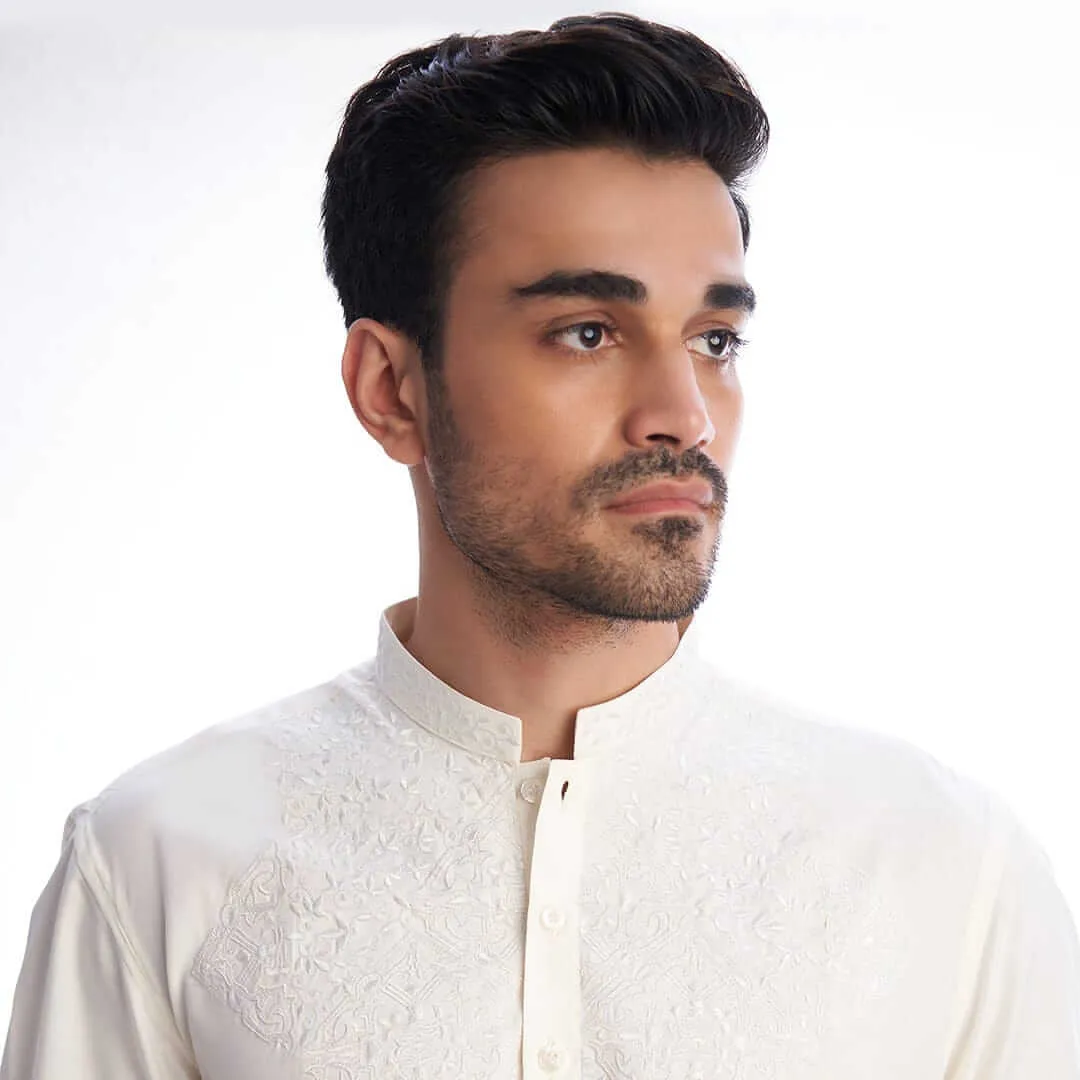 Ivory Embroidered White Shalwar Kameez