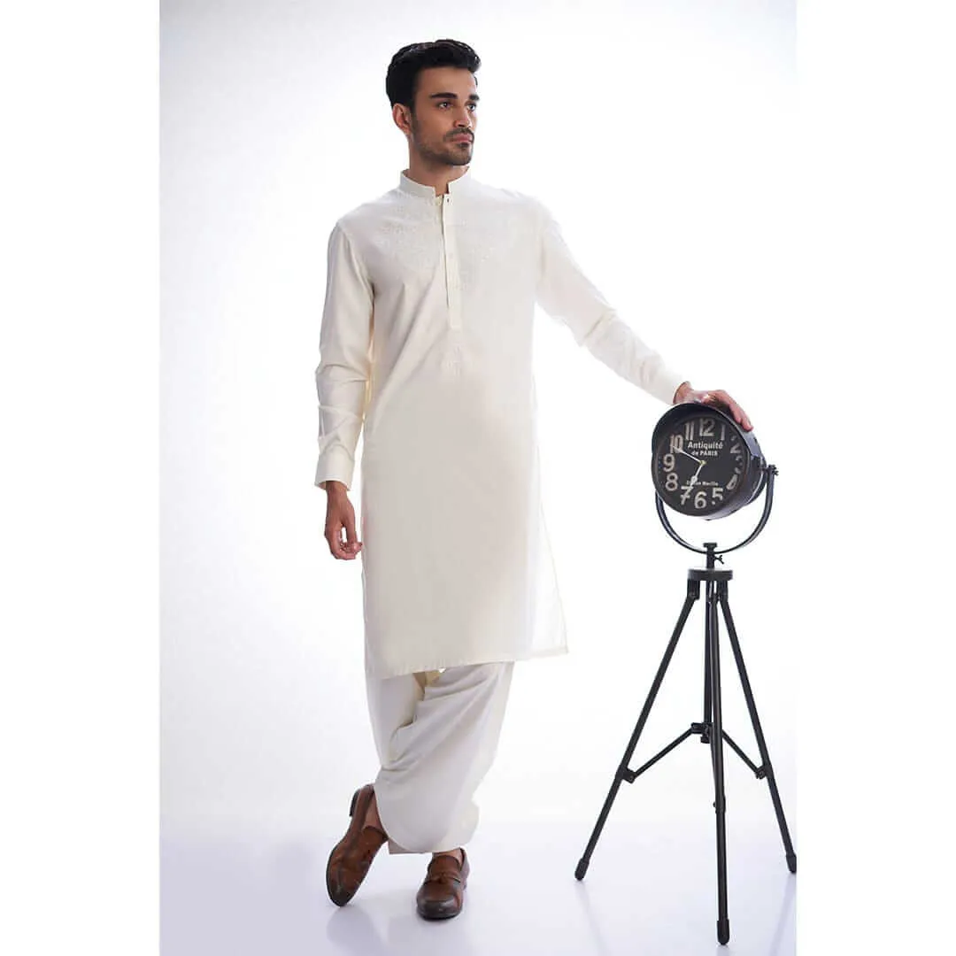 Ivory Embroidered White Shalwar Kameez