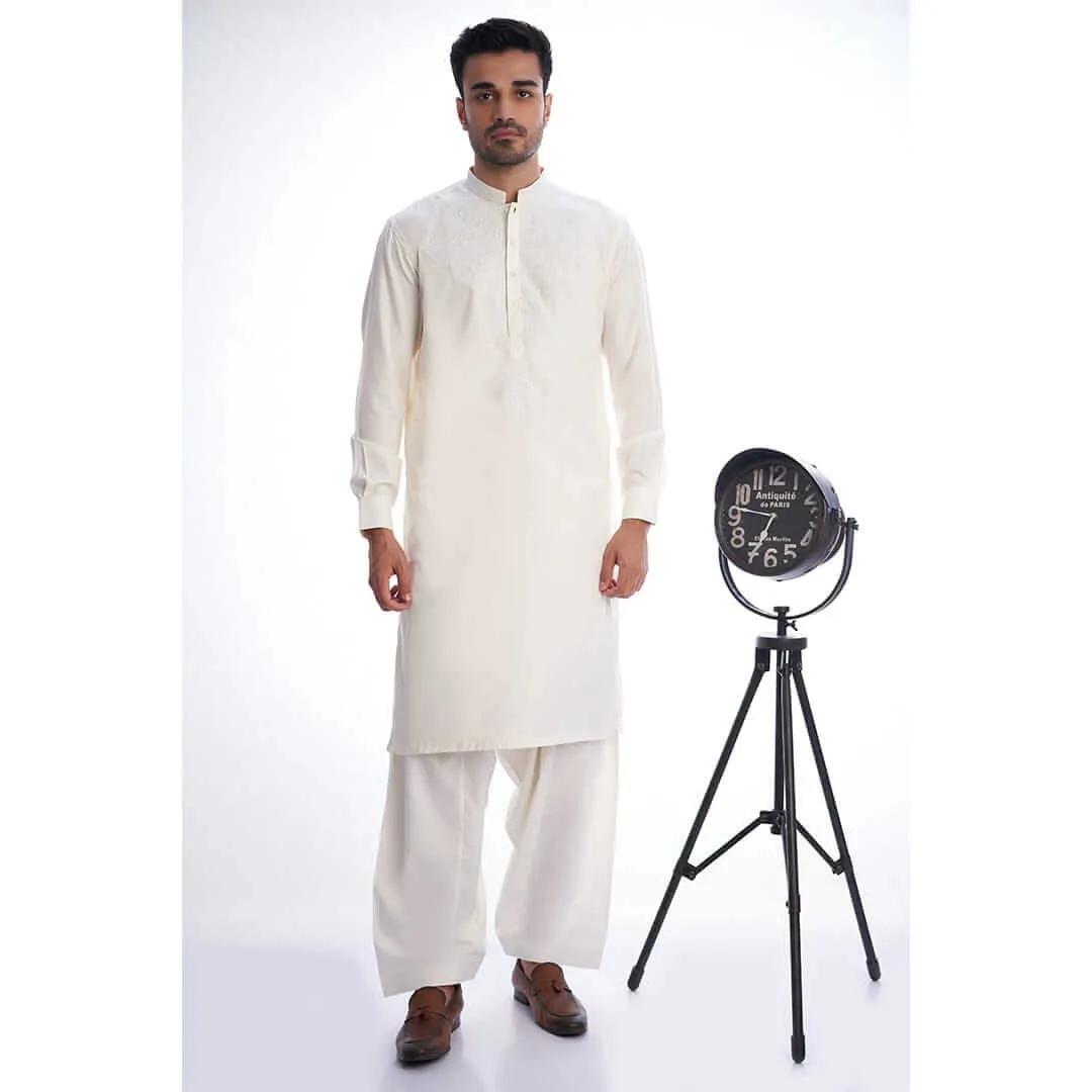 Ivory Embroidered White Shalwar Kameez