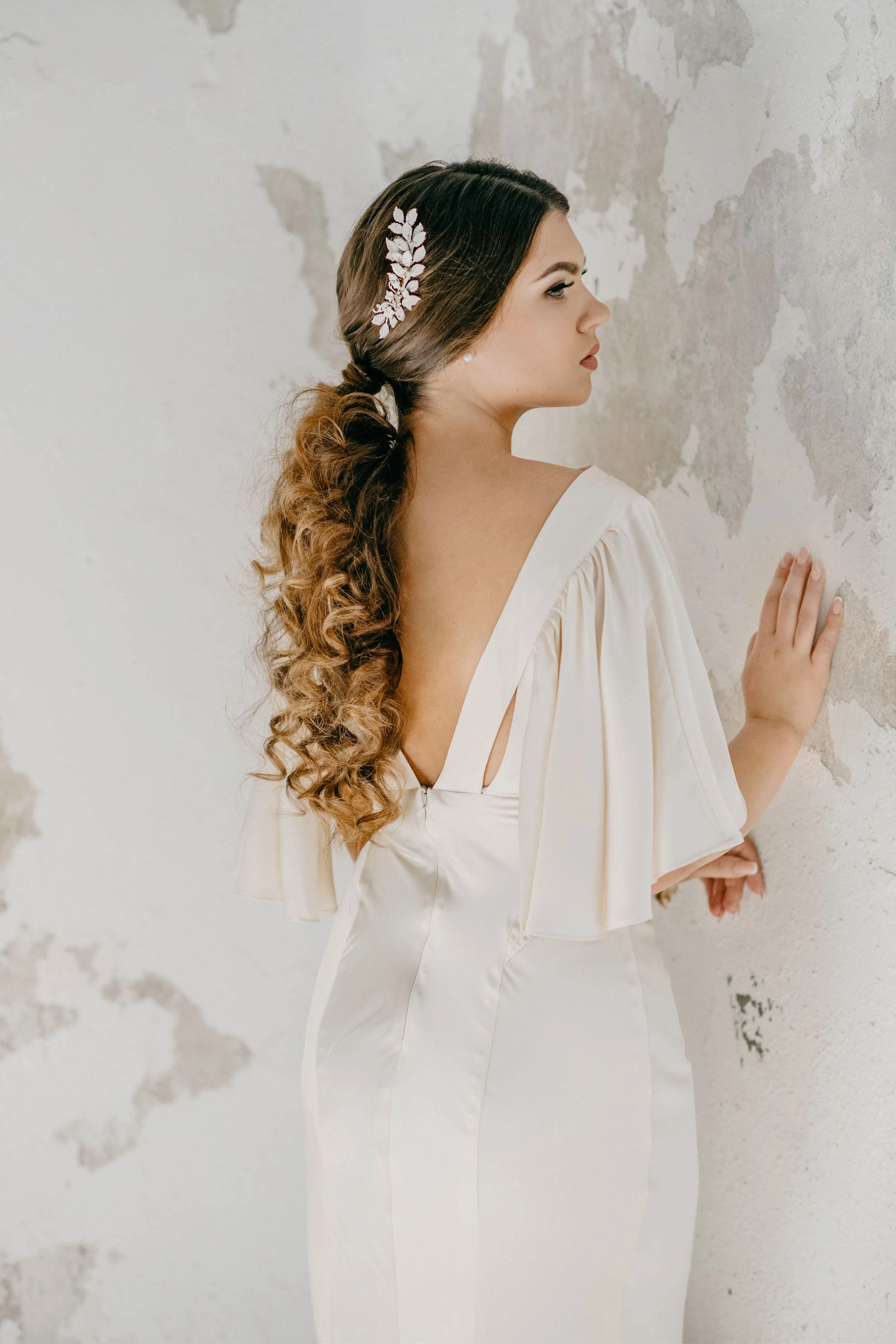 Leaf hair piece in white or ivory - MADLINE