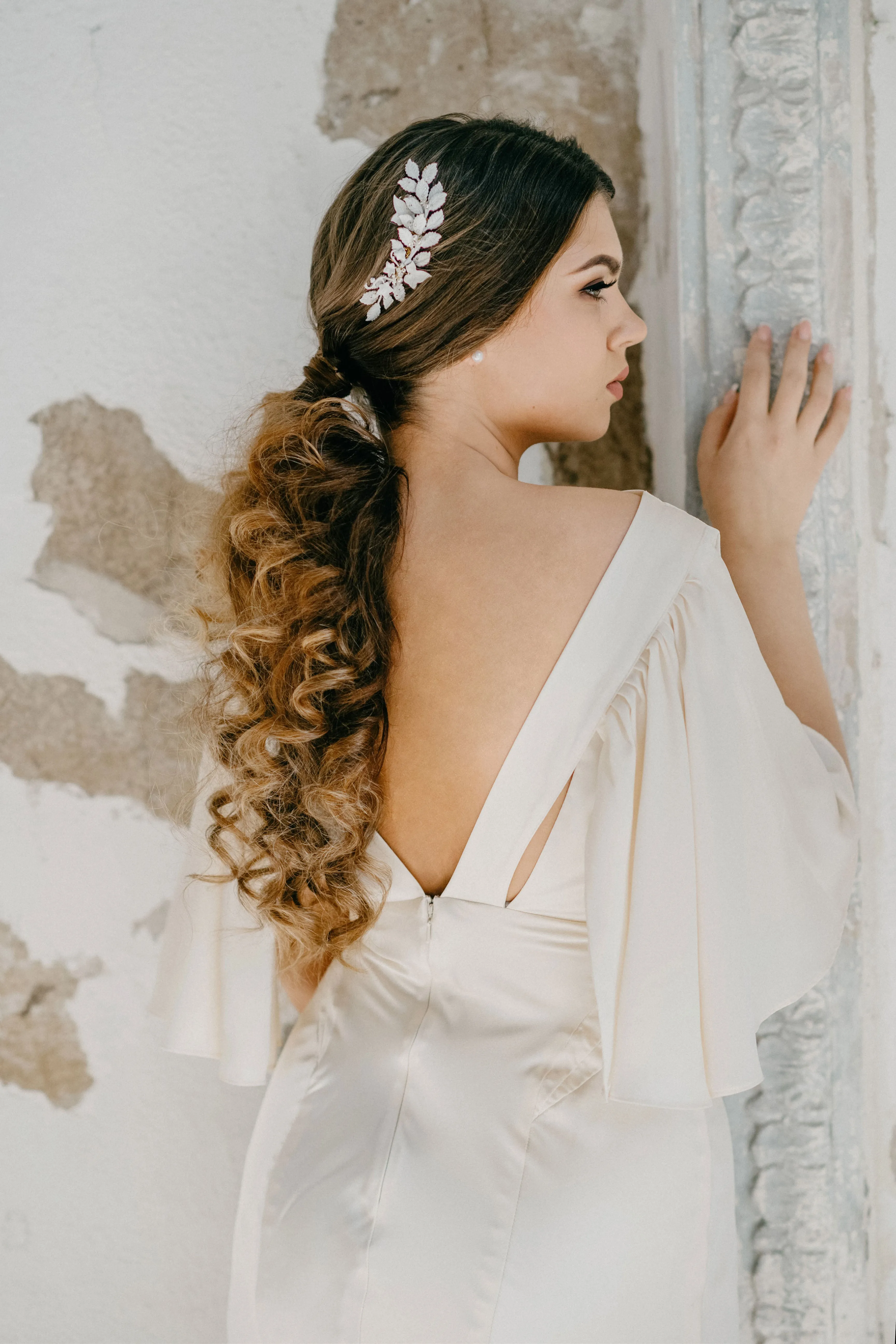 Leaf hair piece in white or ivory - MADLINE