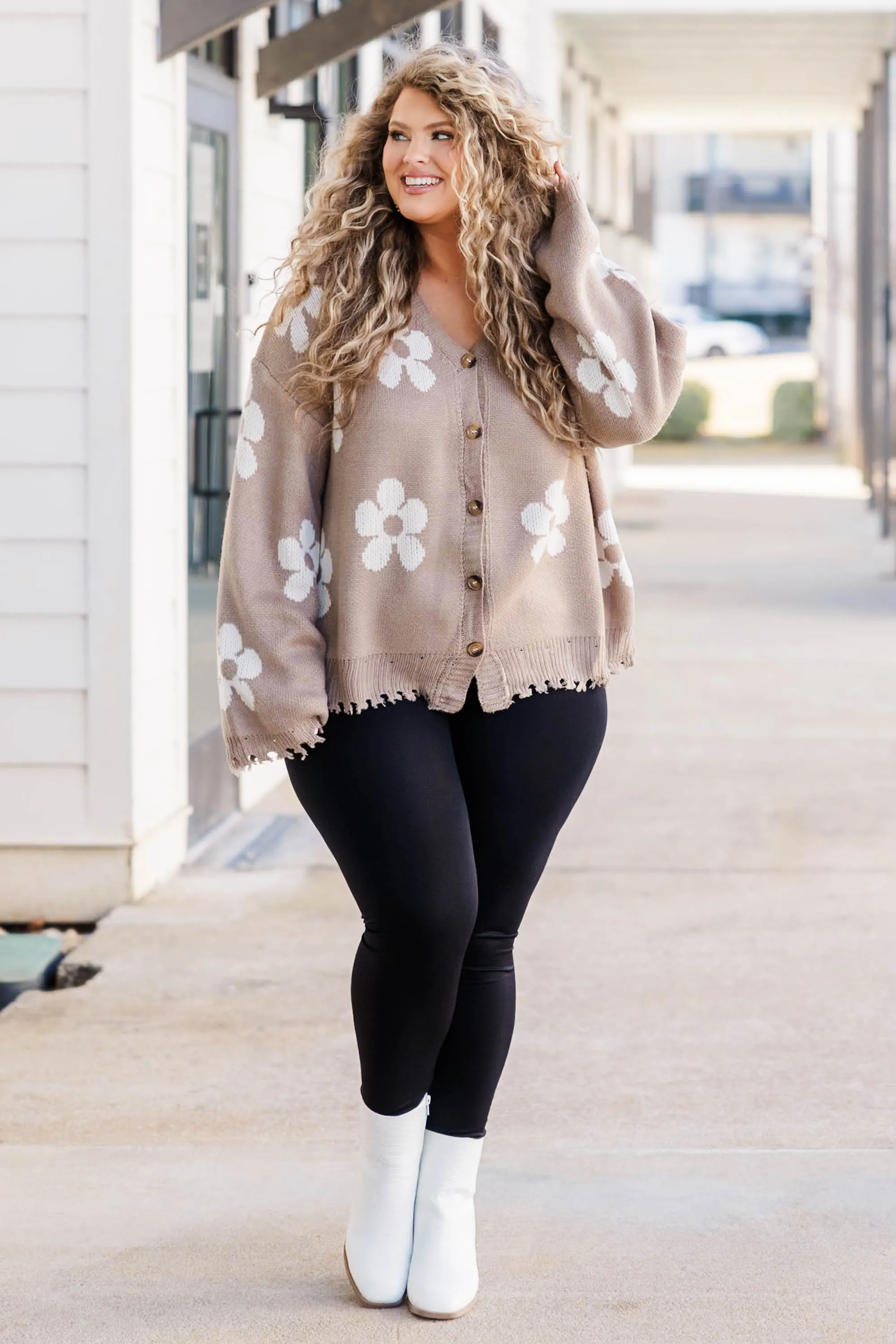 Leave Flowers Cardigan, Taupe