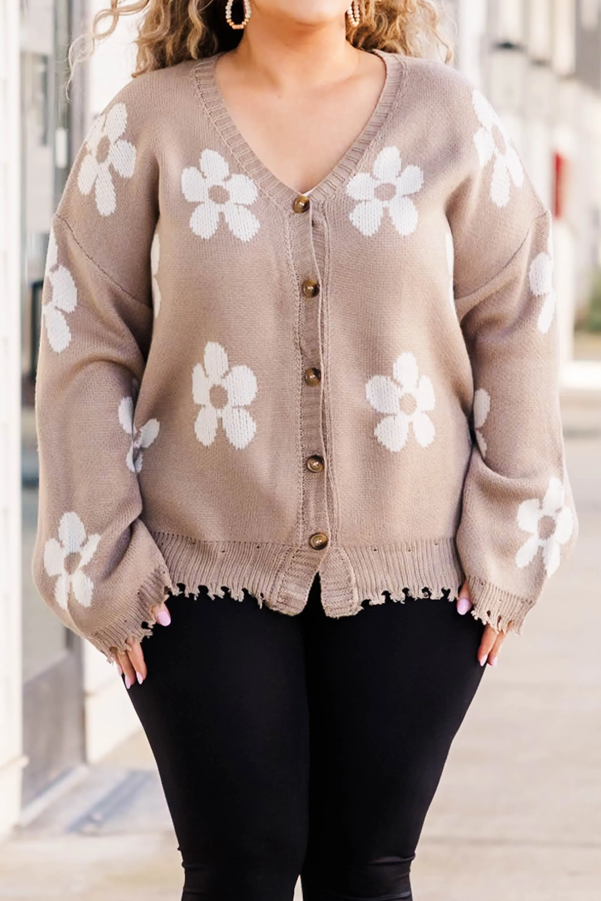 Leave Flowers Cardigan, Taupe