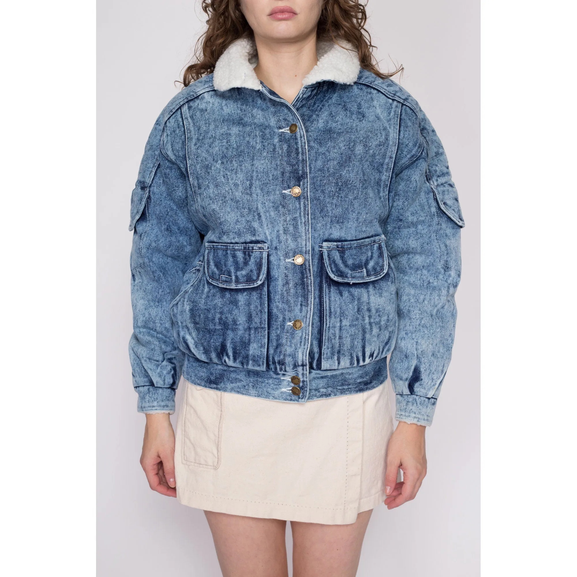 Medium 80s Acid Wash Denim Sherpa Jacket