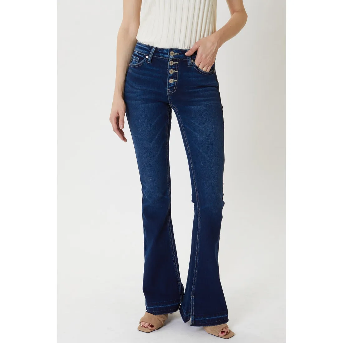 Mid Rise Button Up Flare
