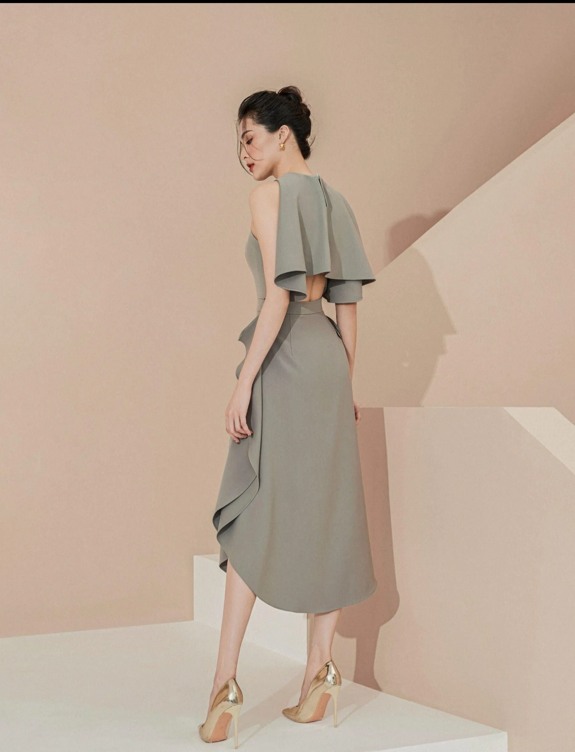 Midi Dress with Sided Ruffle-Isla