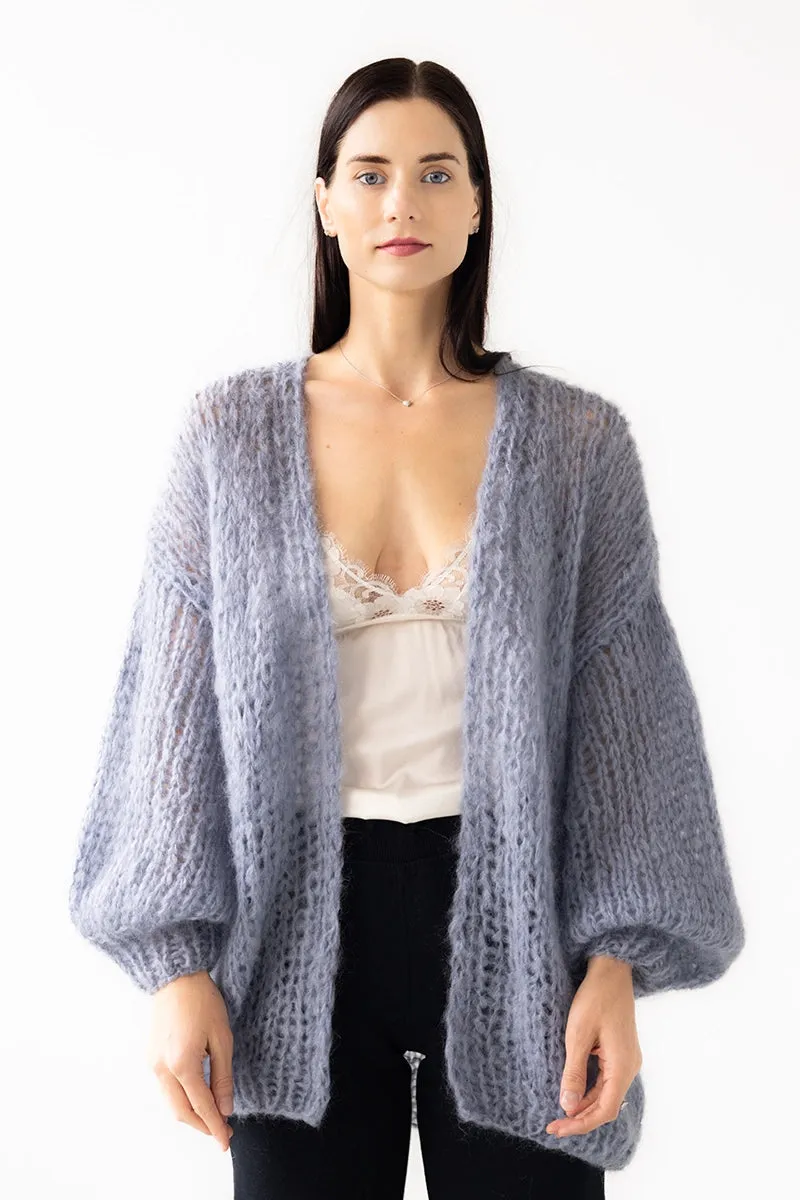 Mohair V-Neck Cardigan Grey Blue by Maiami