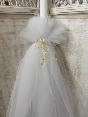 Orthodox Christening Candle - Flowers and Pearls