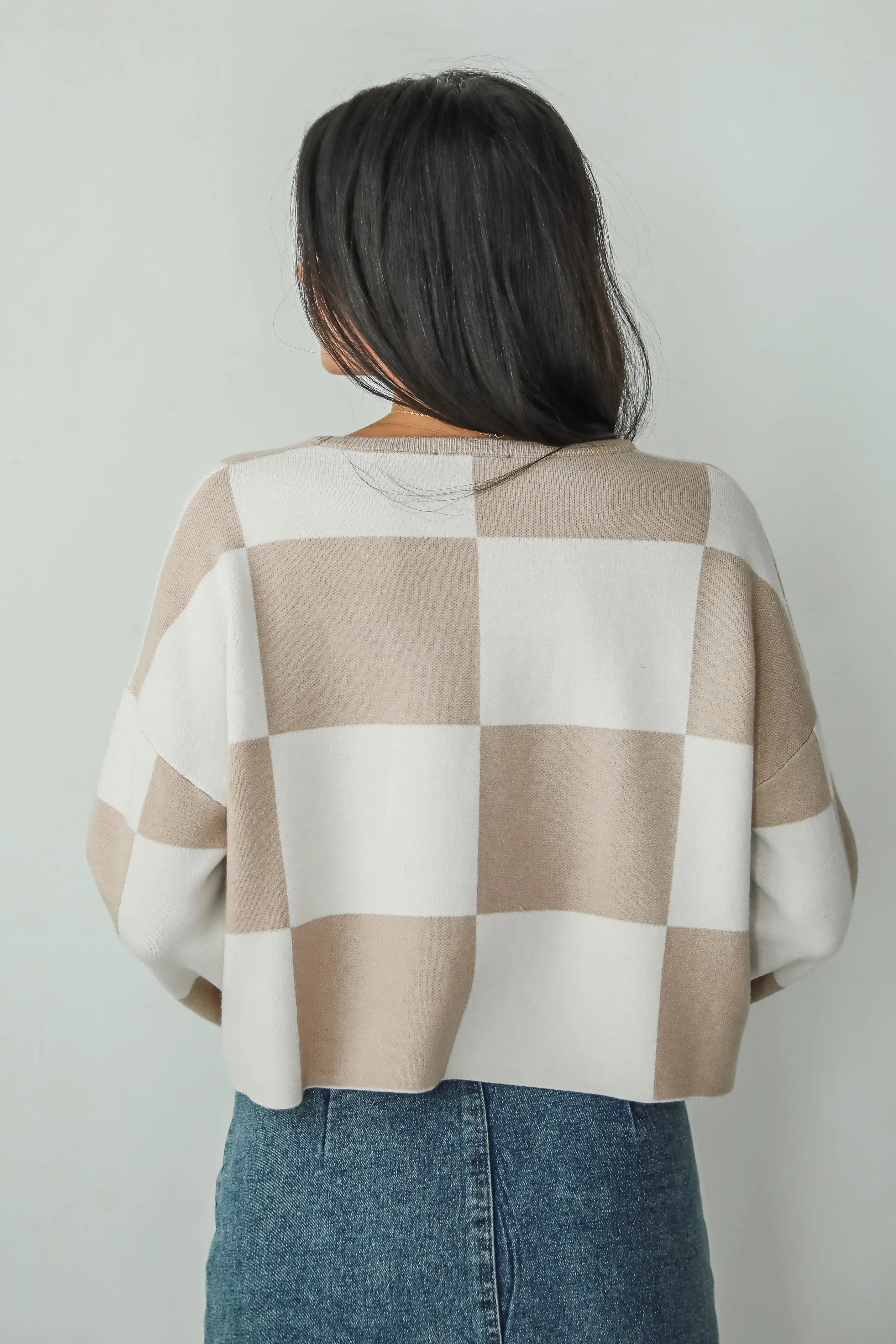 Perfect Classic Taupe Checkered Cropped Sweater