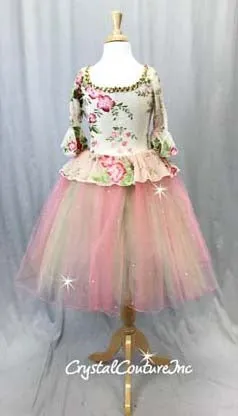 Pink/Green & Ivory Romantic Tutu -  Swarovski Rhinestones