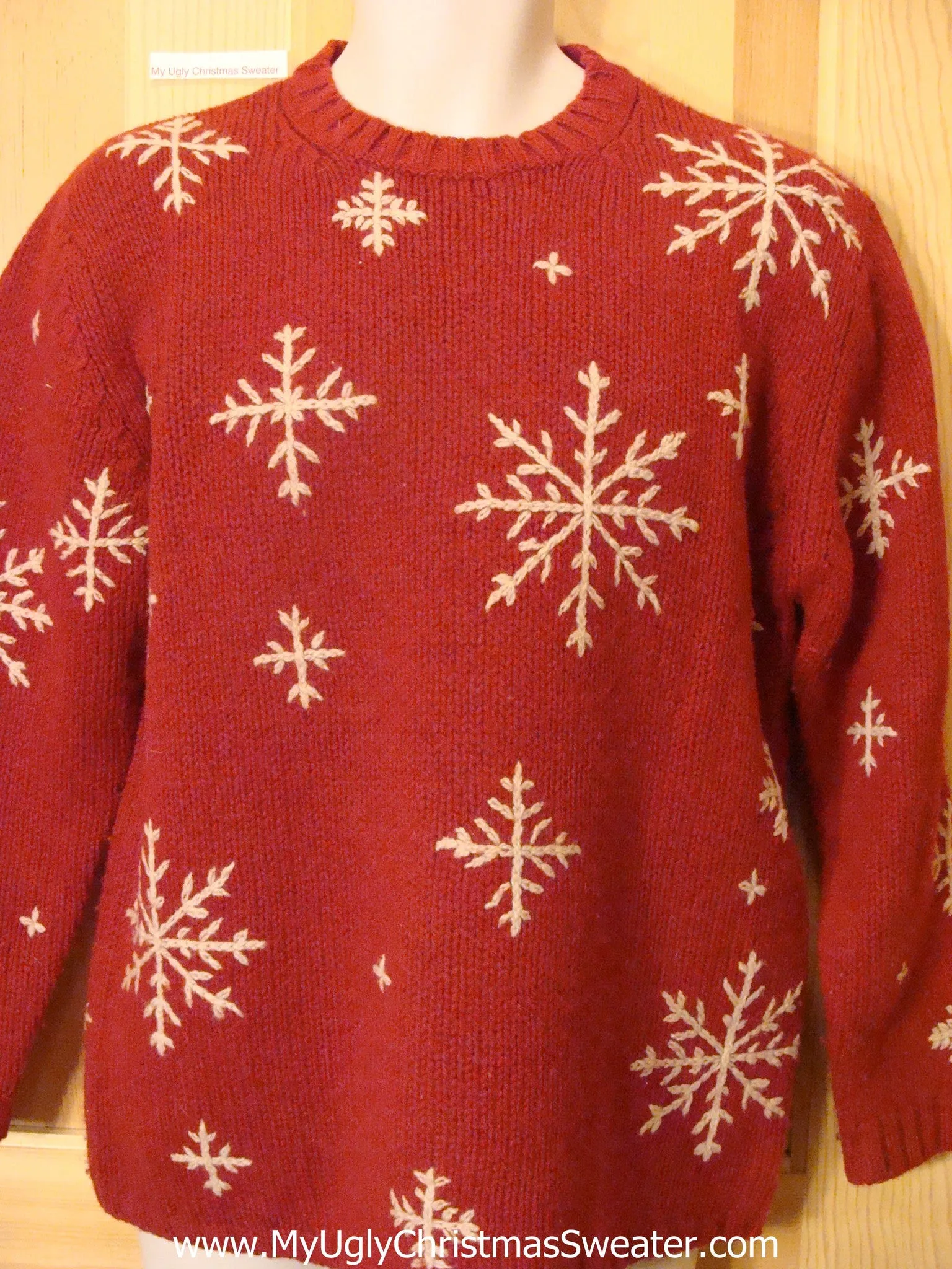 Ugly Christmas Sweater Red Snowflakes Nordic Pullover