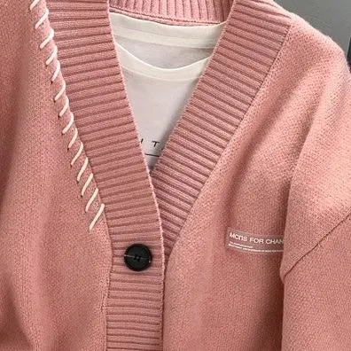 V-neck Ripped Soft Single-breasted Cardigan