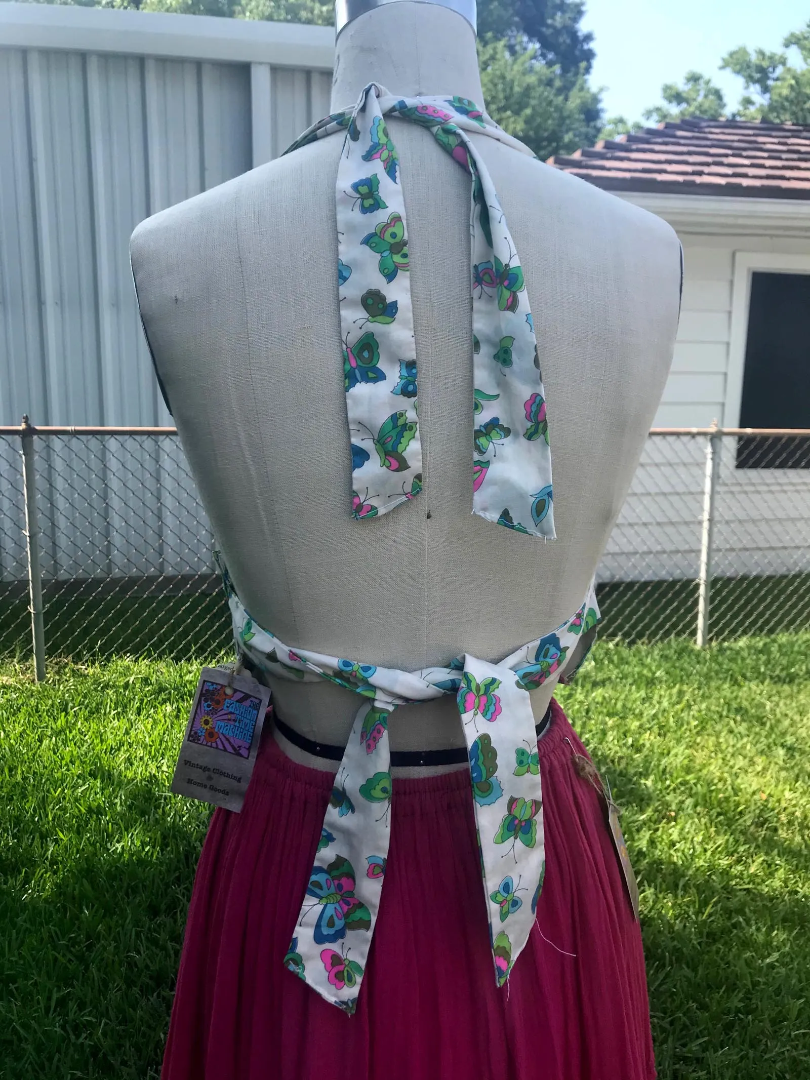 Vintage 70s | Bralette Bikini Top Mod Butterfly Print Cotton Halter | Free Size